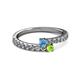 2 - Delise 3.40mm Round Blue Topaz and Peridot with Side Diamonds Bypass Ring 