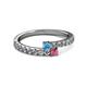 2 - Delise 3.40mm Round Blue Topaz and Rhodolite Garnet with Side Diamonds Bypass Ring 