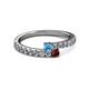 2 - Delise 3.40mm Round Blue Topaz and Ruby with Side Diamonds Bypass Ring 