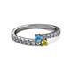 2 - Delise 3.40mm Round Blue Topaz and Yellow Sapphire with Side Diamonds Bypass Ring 