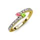 3 - Delise 3.40mm Round Pink Tourmaline and Peridot with Side Diamonds Bypass Ring 