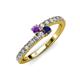 3 - Delise 3.40mm Round Amethyst and Blue Sapphire with Side Diamonds Bypass Ring 