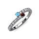 3 - Delise 3.40mm Round Blue Topaz and Red Garnet with Side Diamonds Bypass Ring 