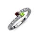 3 - Delise 3.40mm Round Red Garnet and Peridot with Side Diamonds Bypass Ring 