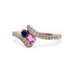 1 - Eleni Blue and Pink Sapphire with Side Diamonds Bypass Ring 
