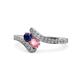 1 - Eleni Blue Sapphire and Pink Tourmaline with Side Diamonds Bypass Ring 