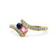 1 - Eleni Blue Sapphire and Pink Tourmaline with Side Diamonds Bypass Ring 