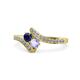 1 - Eleni Blue Sapphire and Tanzanite with Side Diamonds Bypass Ring 