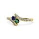 1 - Eleni Blue Sapphire and Emerald with Side Diamonds Bypass Ring 
