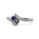 1 - Eleni Blue Sapphire and Black Diamond with Side Diamonds Bypass Ring 