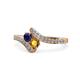 1 - Eleni Blue Sapphire and Citrine with Side Diamonds Bypass Ring 