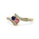 1 - Eleni Blue Sapphire and Rhodolite Garnet with Side Diamonds Bypass Ring 