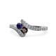 1 - Eleni Blue Sapphire and Red Garnet with Side Diamonds Bypass Ring 