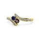 1 - Eleni Blue Sapphire and Red Garnet with Side Diamonds Bypass Ring 