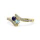 1 - Eleni Blue Sapphire and Aquamarine with Side Diamonds Bypass Ring 