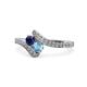 1 - Eleni Blue Sapphire and Blue Topaz with Side Diamonds Bypass Ring 