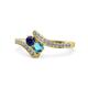 1 - Eleni Blue Sapphire and London Blue Topaz with Side Diamonds Bypass Ring 