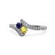 1 - Eleni Blue and Yellow Sapphire with Side Diamonds Bypass Ring 