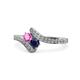 1 - Eleni Pink and Blue Sapphire with Side Diamonds Bypass Ring 