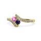 1 - Eleni Pink and Blue Sapphire with Side Diamonds Bypass Ring 