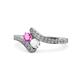 1 - Eleni Pink and White Sapphire with Side Diamonds Bypass Ring 