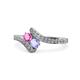 1 - Eleni Pink Sapphire and Tanzanite with Side Diamonds Bypass Ring 