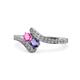 1 - Eleni Pink Sapphire and Iolite with Side Diamonds Bypass Ring 