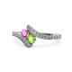 1 - Eleni Pink Sapphire and Peridot with Side Diamonds Bypass Ring 