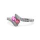 1 - Eleni Pink Sapphire and Rhodolite Garnet with Side Diamonds Bypass Ring 