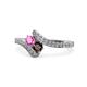 1 - Eleni Pink Sapphire and Red Garnet with Side Diamonds Bypass Ring 