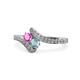 1 - Eleni Pink Sapphire and Aquamarine with Side Diamonds Bypass Ring 