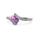 1 - Eleni Pink Sapphire and Amethyst with Side Diamonds Bypass Ring 