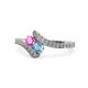 1 - Eleni Pink Sapphire and Blue Topaz with Side Diamonds Bypass Ring 