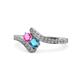 1 - Eleni Pink Sapphire and London Blue Topaz with Side Diamonds Bypass Ring 