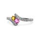 1 - Eleni Citrine and Pink Sapphire with Side Diamonds Bypass Ring 