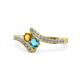 1 - Eleni Citrine and London Blue Topaz with Side Diamonds Bypass Ring 