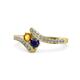 1 - Eleni Citrine and Blue Sapphire with Side Diamonds Bypass Ring 