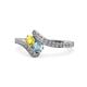 1 - Eleni Yellow Sapphire and Aquamarine with Side Diamonds Bypass Ring 