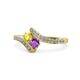 1 - Eleni Yellow Sapphire and Amethyst with Side Diamonds Bypass Ring 