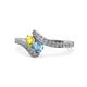 1 - Eleni Yellow Sapphire and Blue Topaz with Side Diamonds Bypass Ring 