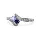 1 - Eleni Tanzanite and Blue Sapphire with Side Diamonds Bypass Ring 