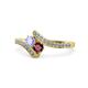 1 - Eleni Tanzanite and Ruby with Side Diamonds Bypass Ring 
