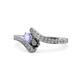 1 - Eleni Tanzanite and Black Diamond with Side Diamonds Bypass Ring 