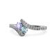 1 - Eleni Tanzanite and Aquamarine with Side Diamonds Bypass Ring 