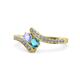 1 - Eleni Tanzanite and London Blue Topaz with Side Diamonds Bypass Ring 