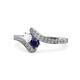 1 - Eleni White and Blue Sapphire with Side Diamonds Bypass Ring 