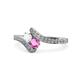 1 - Eleni White and Pink Sapphire with Side Diamonds Bypass Ring 