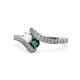 1 - Eleni White Sapphire and Emerald with Side Diamonds Bypass Ring 