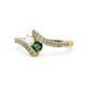 1 - Eleni White Sapphire and Emerald with Side Diamonds Bypass Ring 