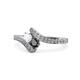 1 - Eleni White Sapphire and Black Diamond with Side Diamonds Bypass Ring 